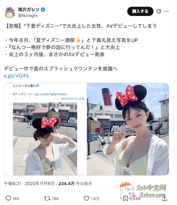 2ch：3个月前因“内衣迪士尼”引发争议的日本女生，出道了