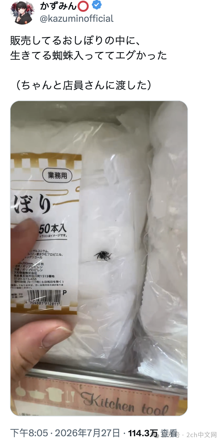 日本网民：安心的日本制，里面竟然有一只活蜘蛛