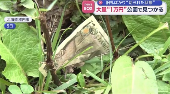 2ch：日本的公园内出现大量剪碎的“1万日元纸币”